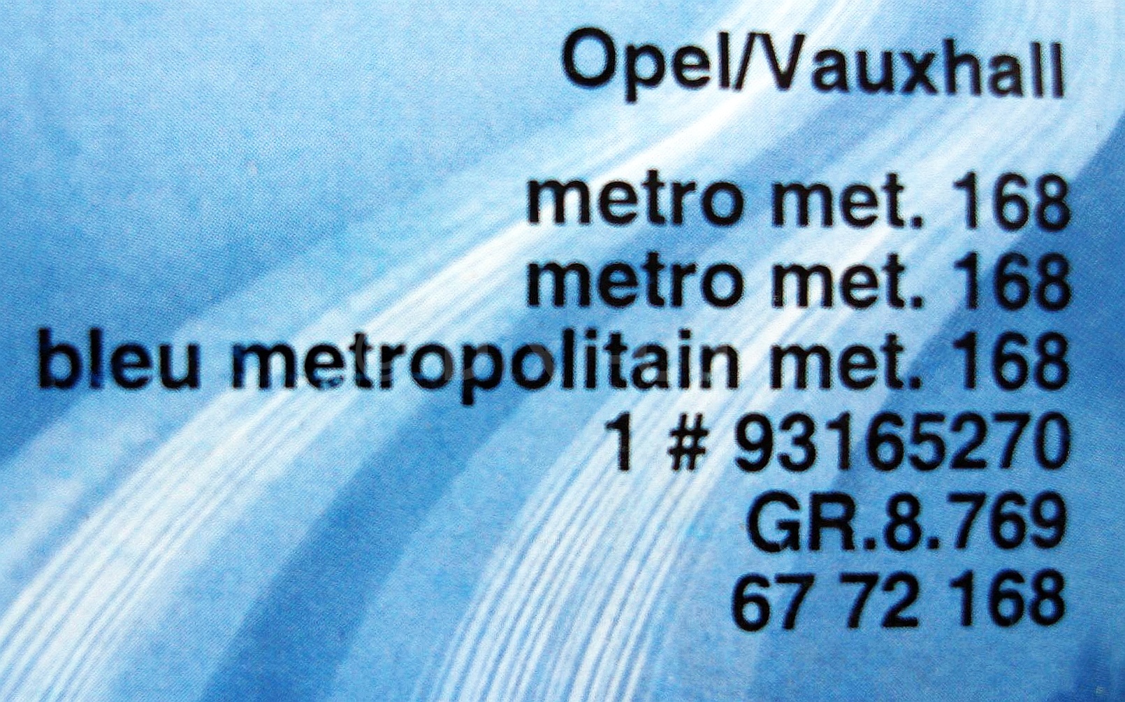 Lakier zaprawkowy Metro met. kod lakieru: 168